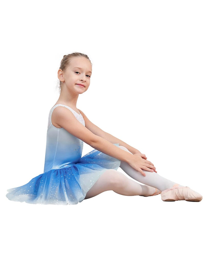EQSJIU Dance Leotards For Girls With Tutu Ballet Skirts Dresses Gymnastics 3t 4t Blue Snowflake Diamond Gradient Colors White 3-4t Cute Princess Dress - Image 5